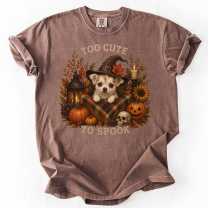Custom Halloween Dog Shirt, Personalized Too Cute to Spook Comfort Colors Pet Portrait Tee