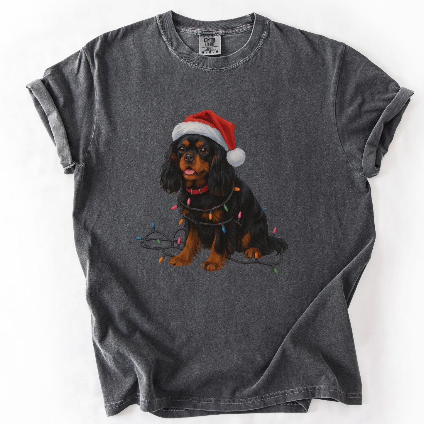 Black and Tan Cavalier King Charles Spaniel Christmas Lights Dog Shirt