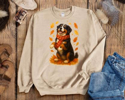 Bernese Mountain Dog Sweatshirt, Cozy Fall Dog Shirt, Cute Dog Sweater, Autumn Dog Lovers Gift, Dog in Leaves, Gift For Dog Moms