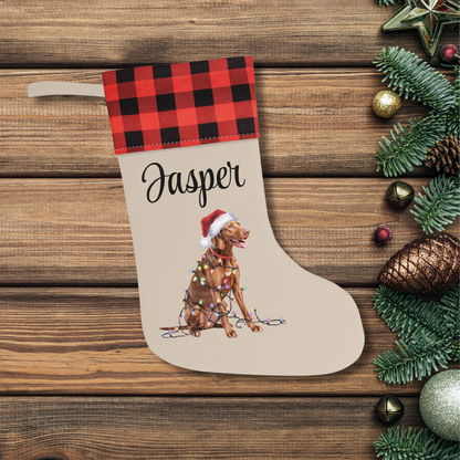 Personalized Vizsla Christmas Stocking, Holiday Decor Gift for Pet Lovers