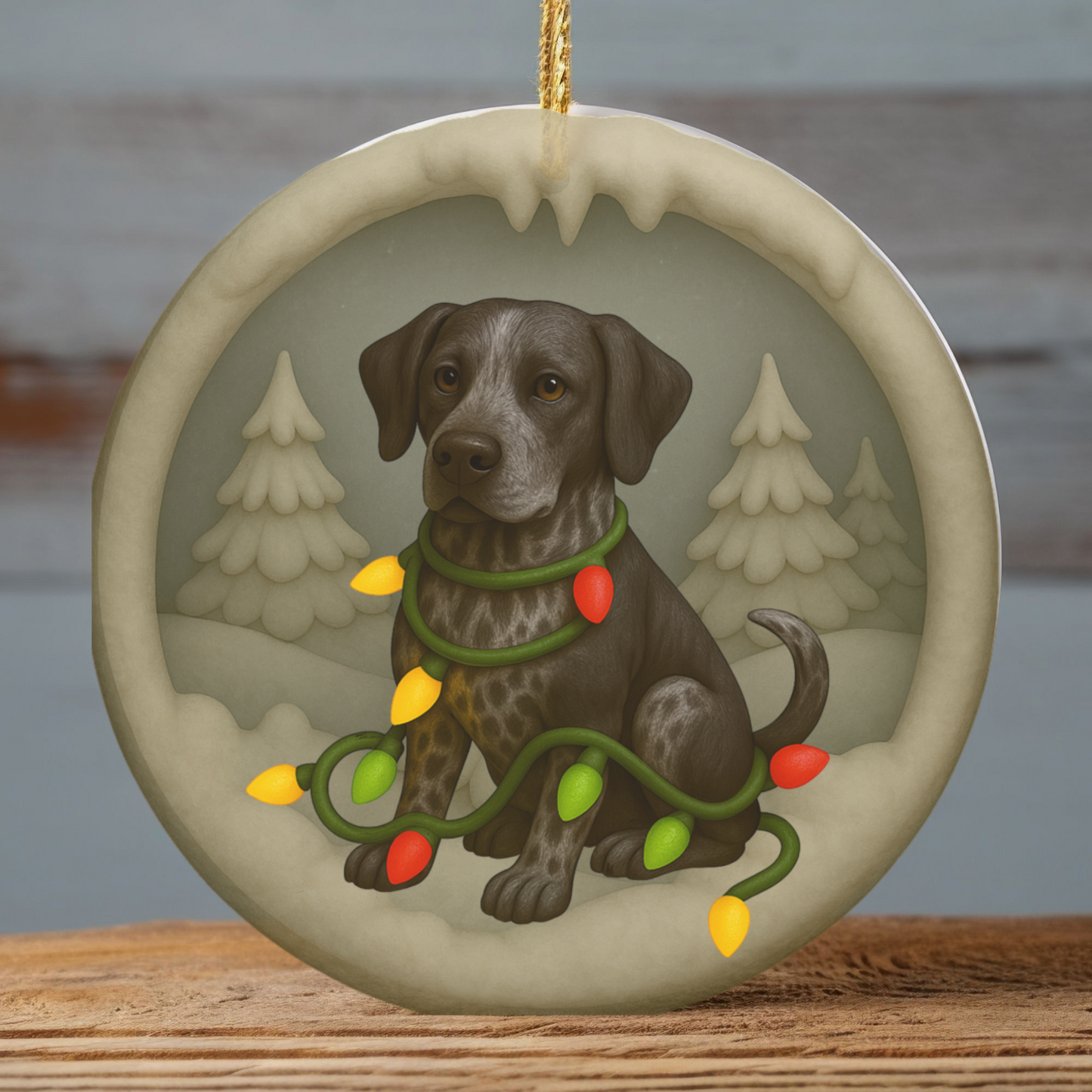 Personalized Black German Shorthaired Pointer Christmas Ornament, 3D Clay-Style Dog Keepsake with Lights