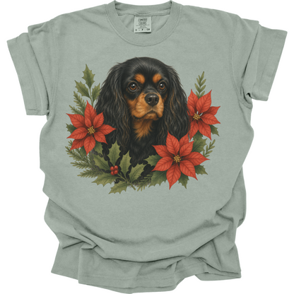 Black and Tan Cavalier Christmas Shirt, Poinsettia Dog Mom Holiday Tee