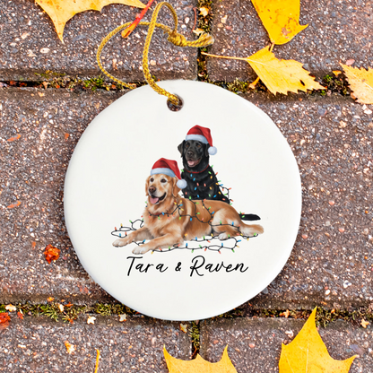 Personalized Golden Retriever Labrador Duo Christmas Ornament, Festive Dog Decor