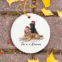 Load image into Gallery viewer, Personalized Golden Retriever and Labrador Retriever Christmas Lights Ornament
