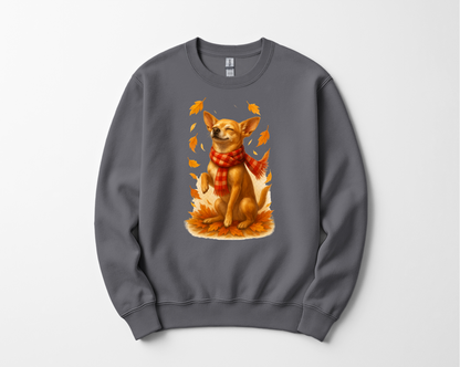 Chihuahua in Autumn Leaves T-shirt, Fall Dog Sweatshirt, Pet Lover Gift, Cozy Canine Apparel, Chihuahua in Scarf, Dog Mom Present