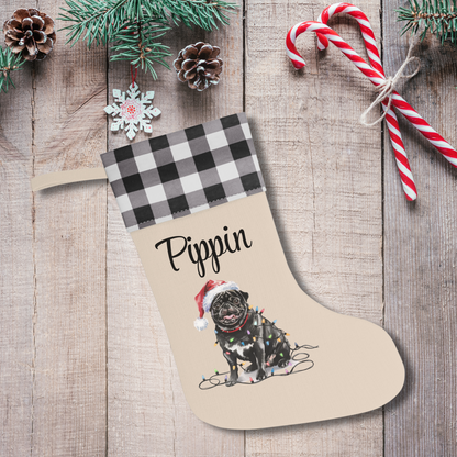 Personalized Black Pug Christmas Stocking, Holiday Decor Gift for Pet Lovers