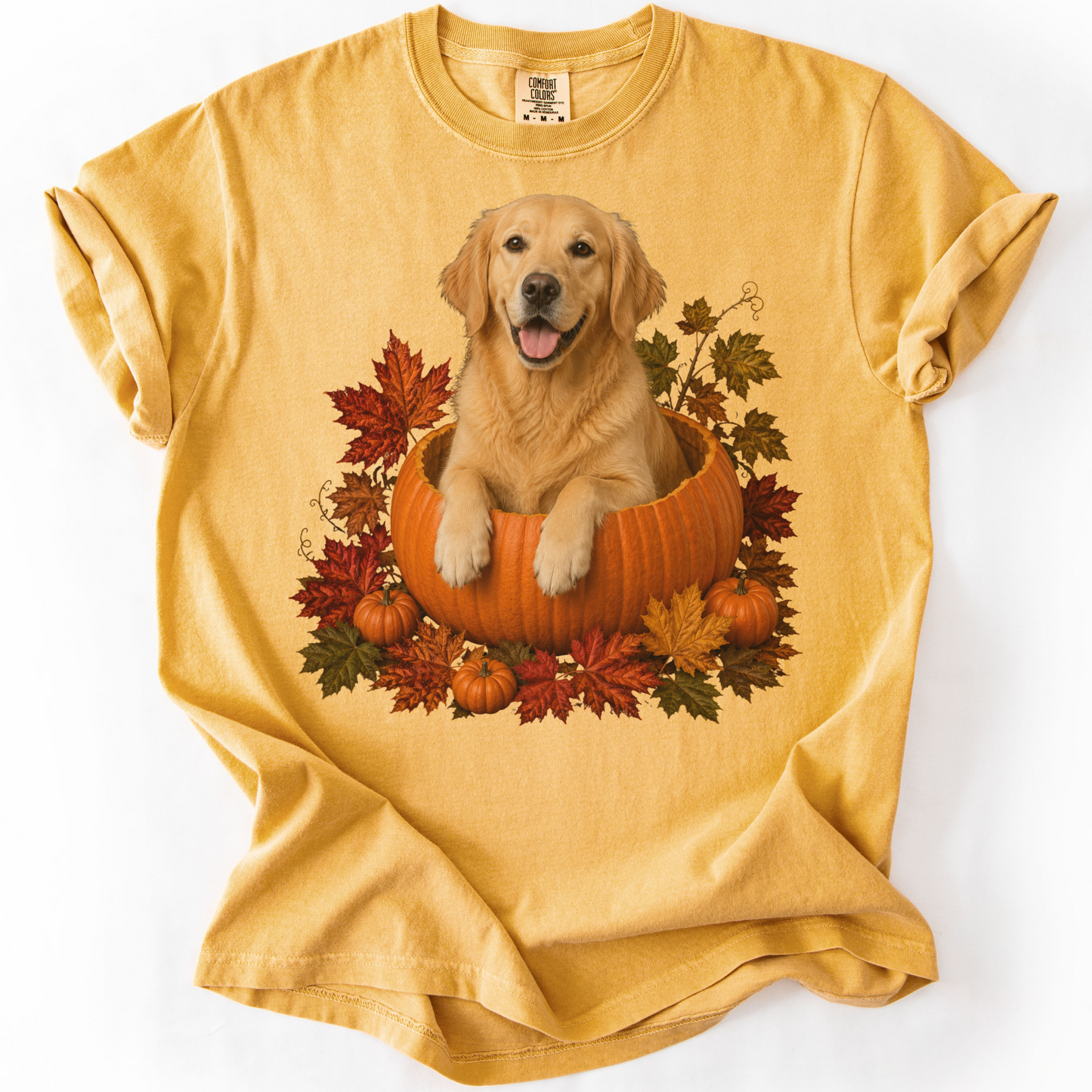 Golden Retriever Pumpkin Shirt Fall Dog Lover Autumn Comfort Colors Graphic Tee Gift Apparel