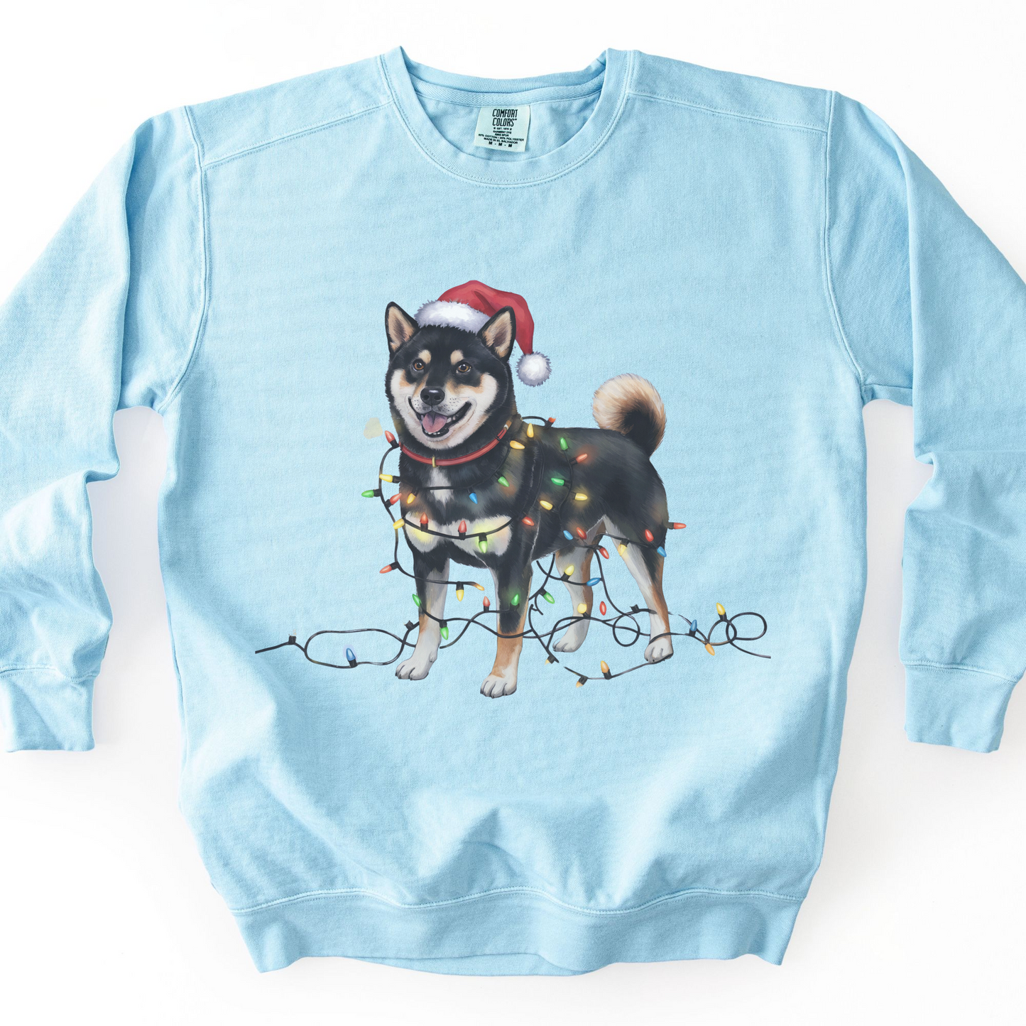 Black Shiba Inu Christmas Lights Sweatshirt, Festive Dog Lover Apparel