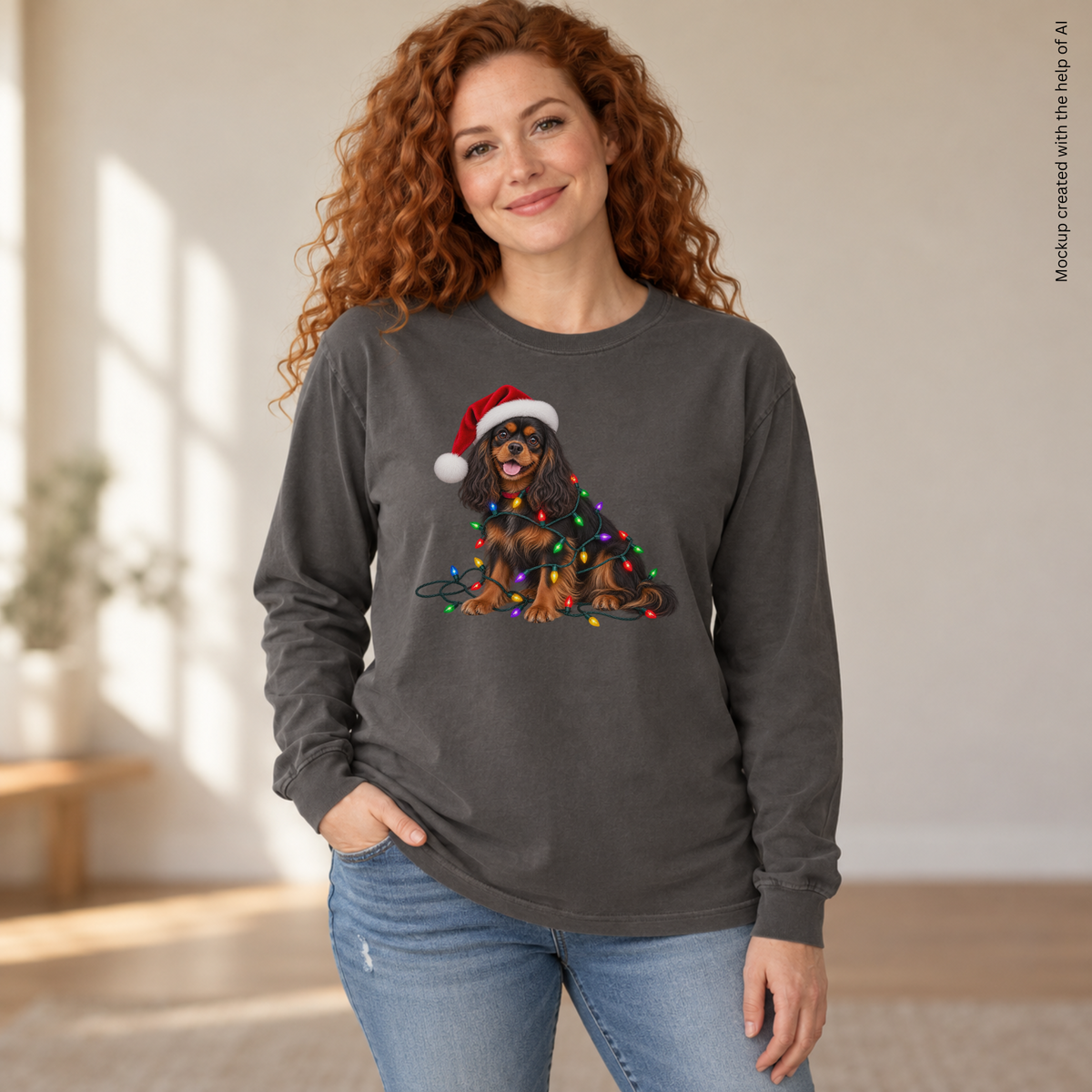 Black and Tan Cavalier Christmas Long Sleeve Shirt, Comfort Colors Holiday Tee, Cavalier Mom Gift