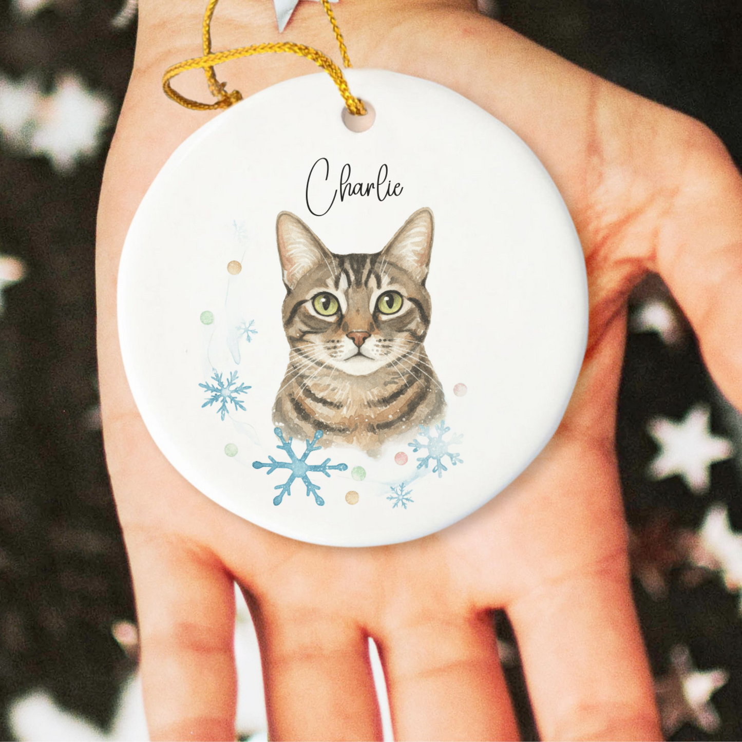 Personalized Pet Photo Ornament, Custom Dog Cat Christmas Ornament with Name, Watercolor Gift
