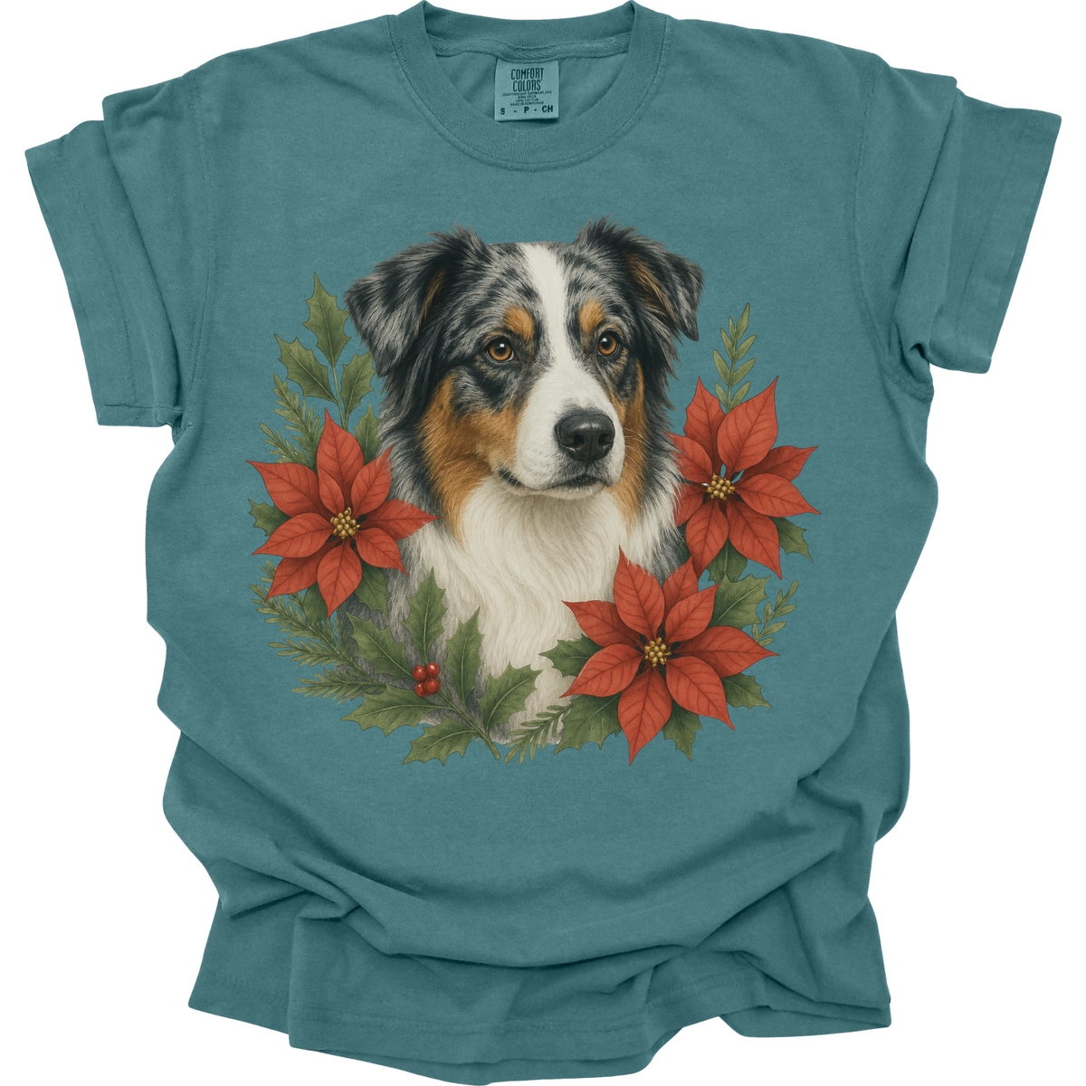 Australian Shepherd Christmas Shirt, Aussie Dog Poinsettia Tee, Holiday Gift for Dog Lover