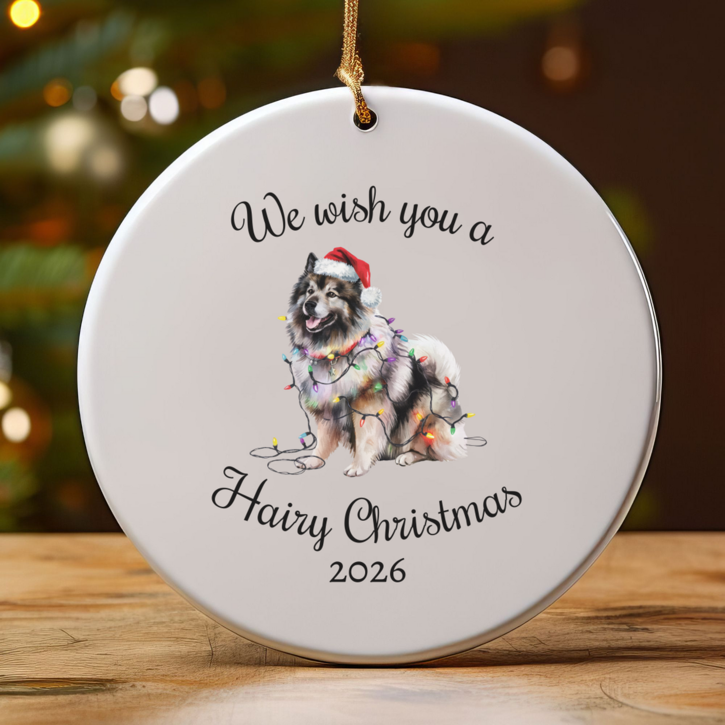 Christmas Keeshond Ornament, Christmas Lights Dog Keepsake
