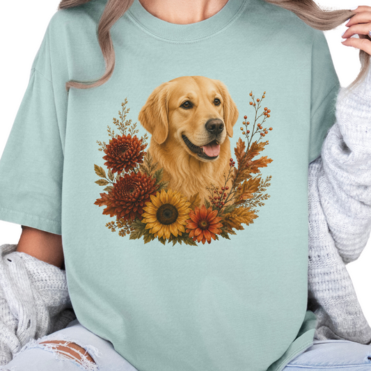 Golden Retriever Autumn Floral Shirt