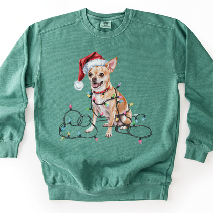 Tan Chihuahua Christmas Lights Sweatshirt