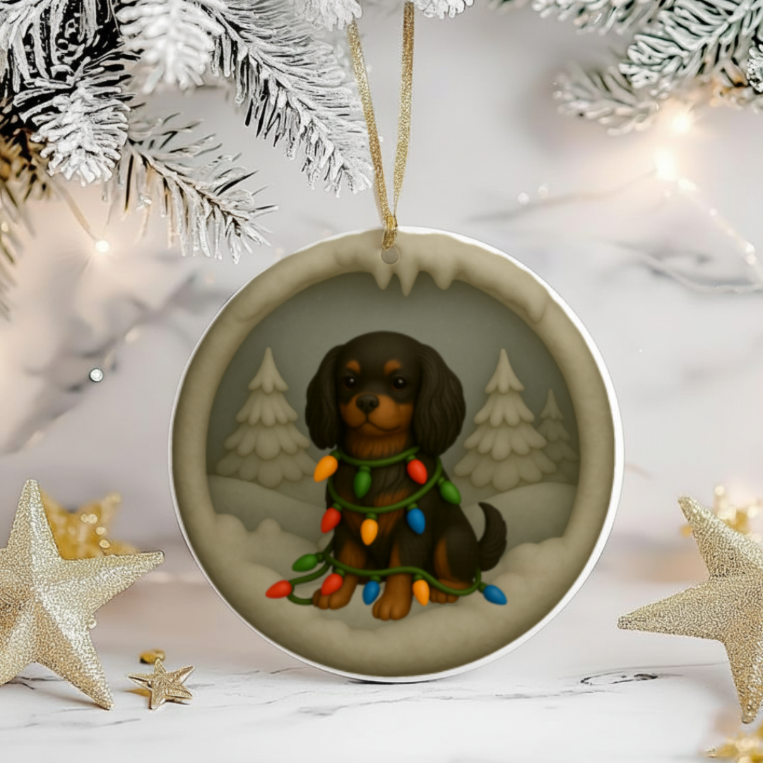 Personalized Black and Tan Cavalier King Charles Spaniel Christmas 3D Clay-Style Dog Keepsake
