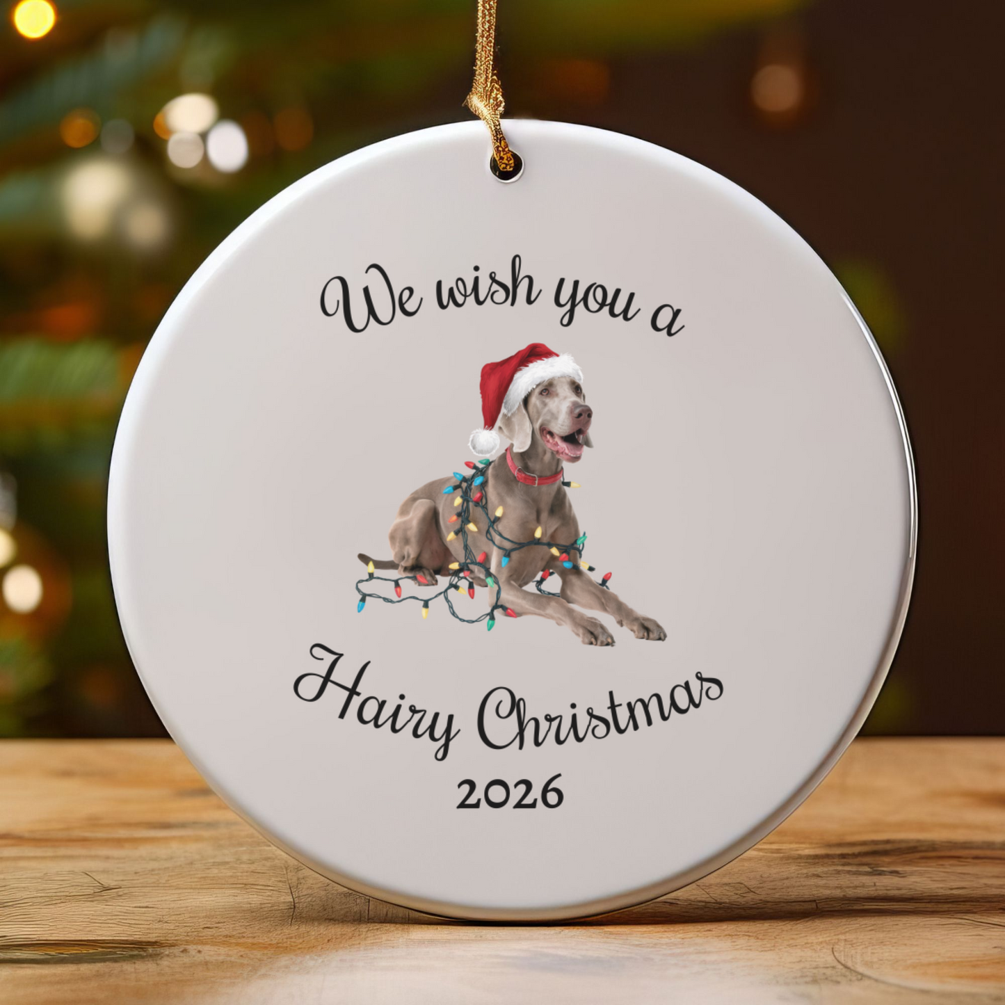 Christmas Weimaraner Ornament, Christmas Lights Dog Keepsake