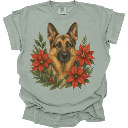 German Shepherd Christmas Shirt, Poinsettia Dog Mom Holiday Tee