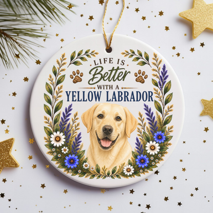 Yellow Lab Ornament - Life Is Better
