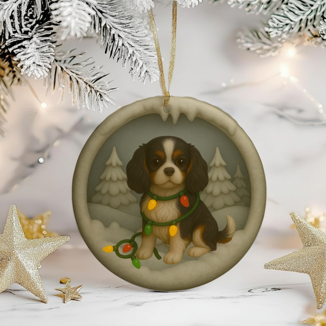 Personalized Tri-Color Cavalier King Charles Spaniel Christmas 3D Clay-Style Dog Keepsake