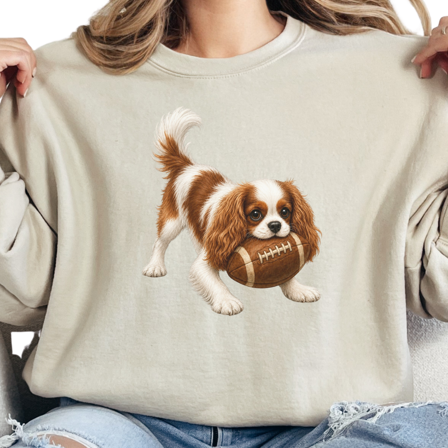 Blenheim Cavalier Football Sweatshirt Cute Dog Lover Game Day Crewneck Cavalier Mom Gift