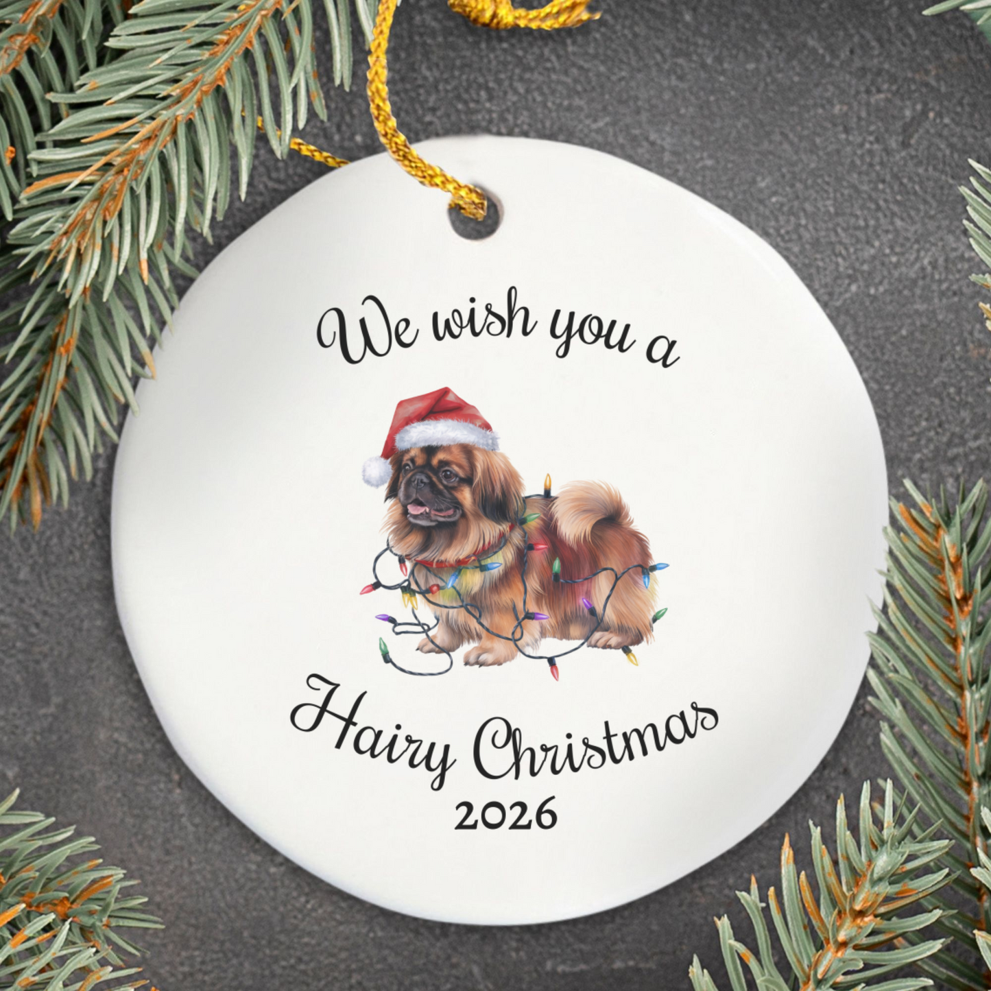 Christmas Pekingese Ornament, Christmas Lights Dog Keepsake