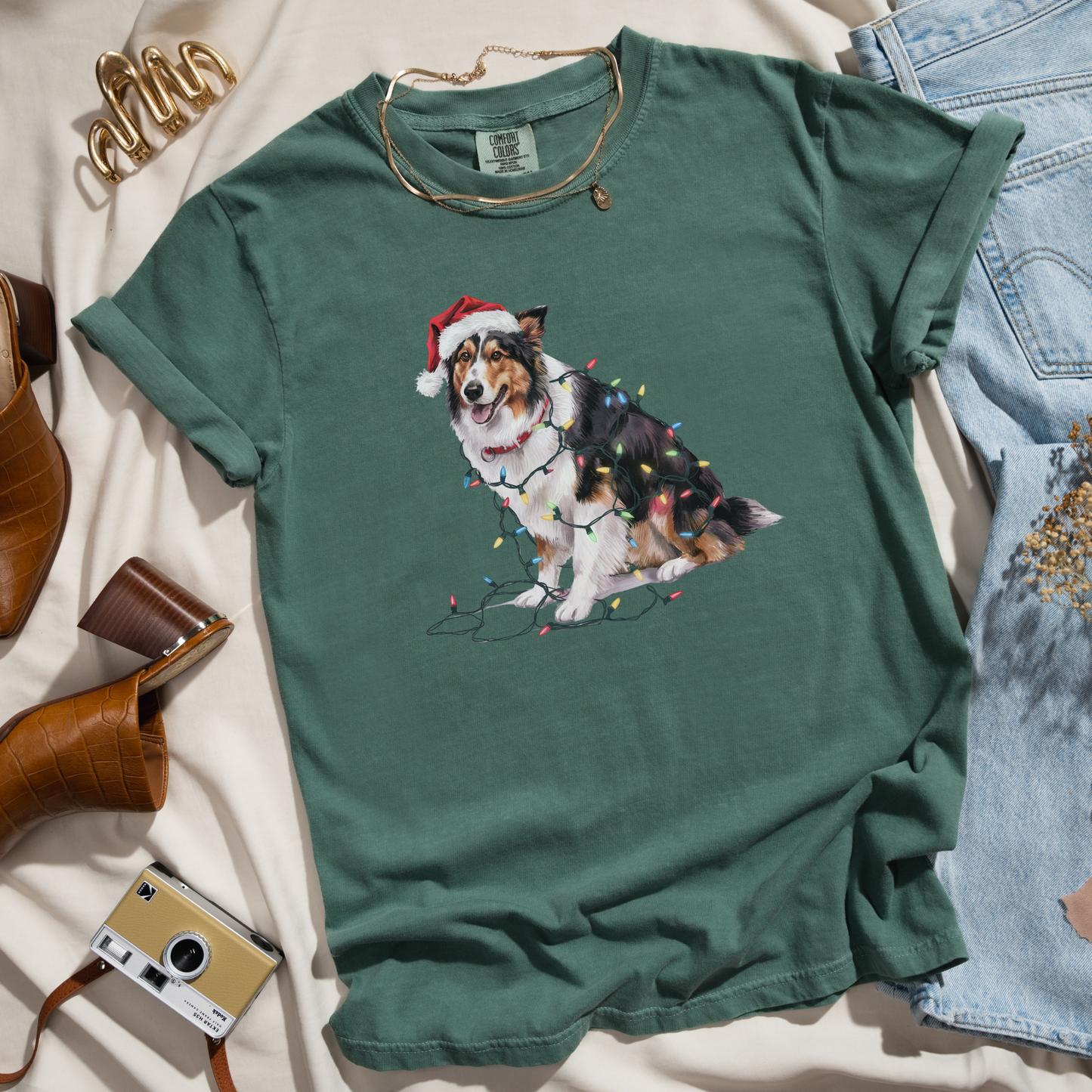 Christmas Collie Shirt, Christmas Lights Dog Shirt, Christmas Dog, Collie Mom Shirt, Gift for Dog Lover, Collie