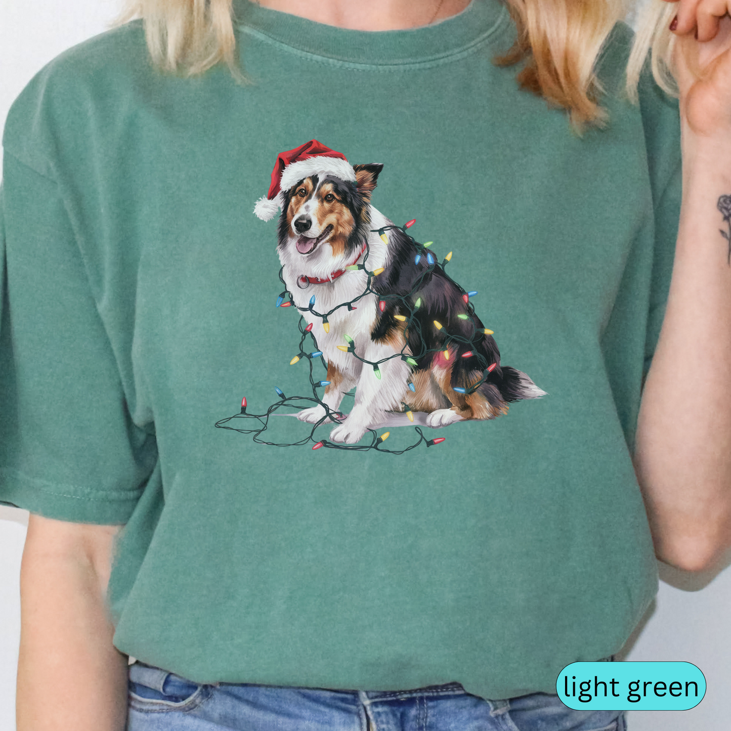 Christmas Collie Shirt, Christmas Lights Dog Shirt, Christmas Dog, Collie Mom Shirt, Gift for Dog Lover, Collie