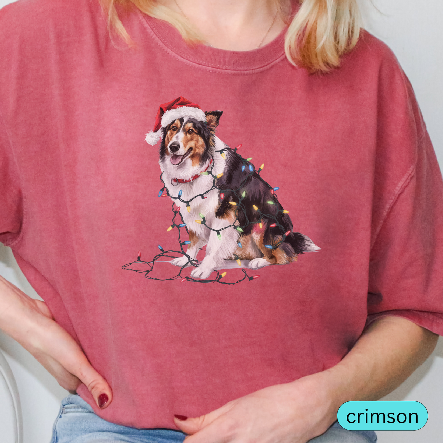 Christmas Collie Shirt, Christmas Lights Dog Shirt, Christmas Dog, Collie Mom Shirt, Gift for Dog Lover, Collie