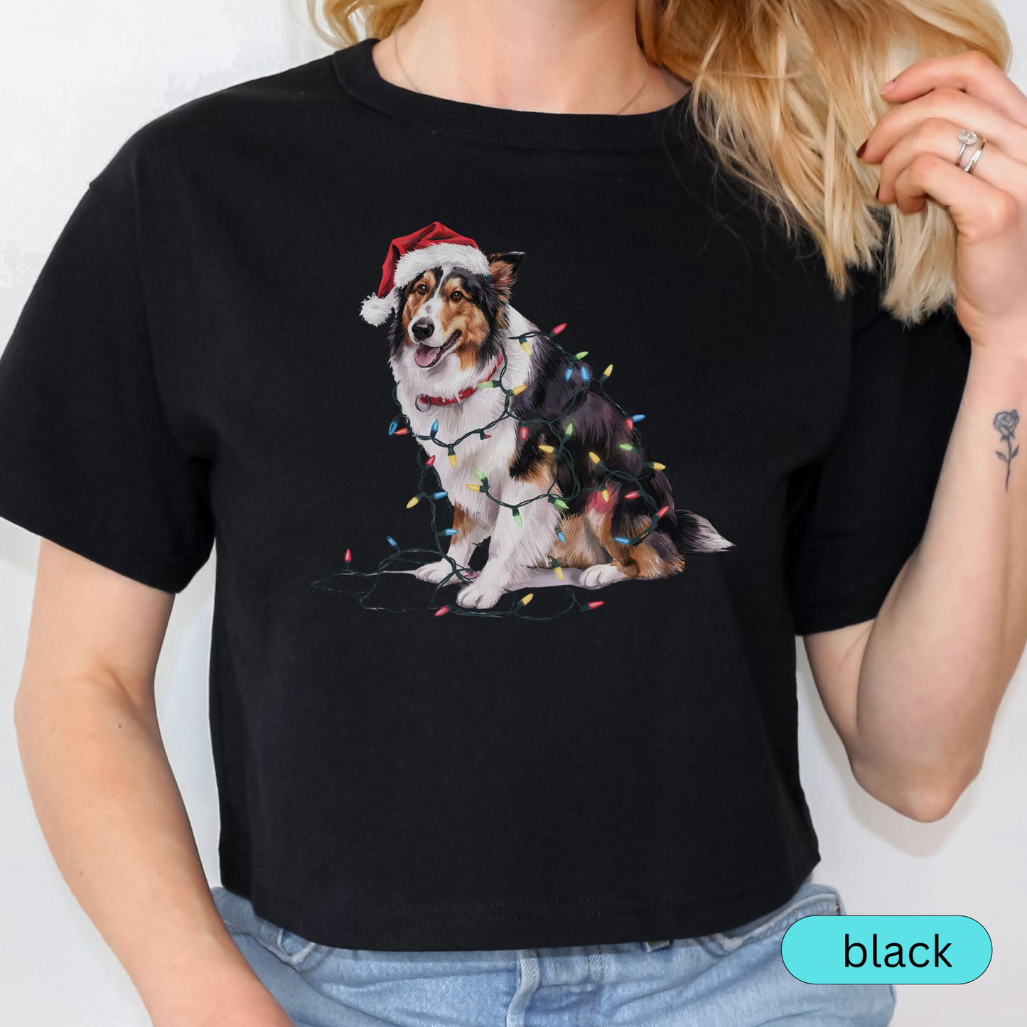 Christmas Collie Shirt, Christmas Lights Dog Shirt, Christmas Dog, Collie Mom Shirt, Gift for Dog Lover, Collie