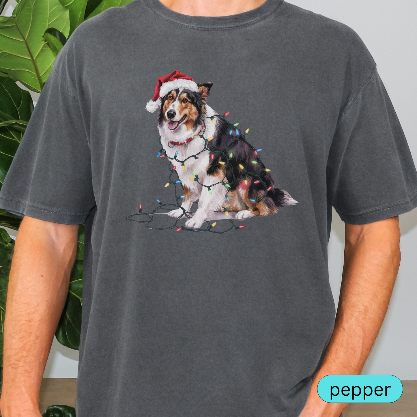 Christmas Collie Shirt, Christmas Lights Dog Shirt, Christmas Dog, Collie Mom Shirt, Gift for Dog Lover, Collie