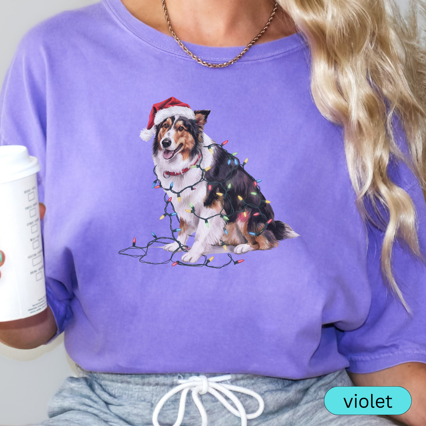 Christmas Collie Shirt, Christmas Lights Dog Shirt, Christmas Dog, Collie Mom Shirt, Gift for Dog Lover, Collie