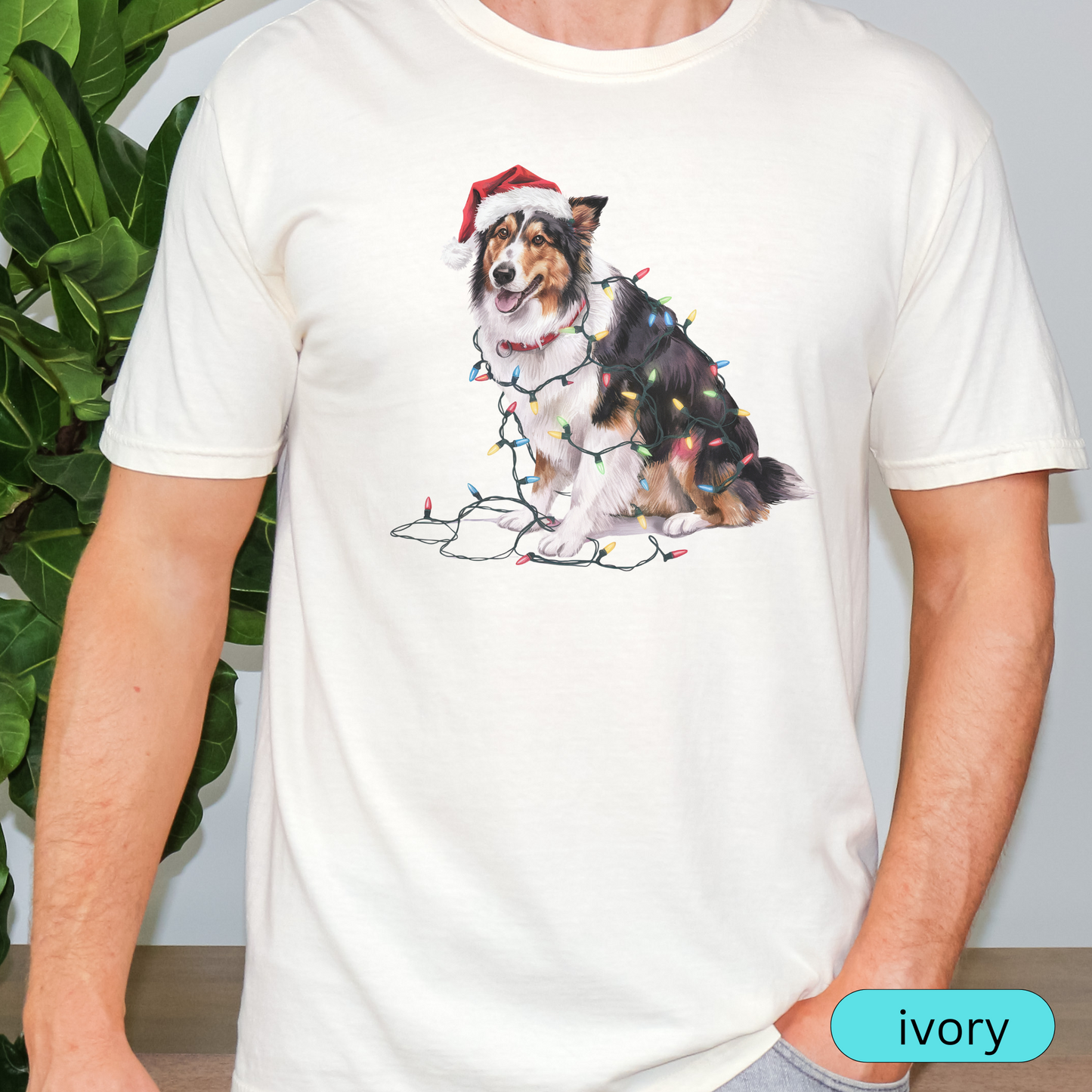 Christmas Collie Shirt, Christmas Lights Dog Shirt, Christmas Dog, Collie Mom Shirt, Gift for Dog Lover, Collie