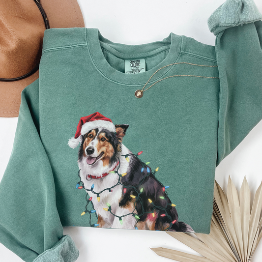 Christmas Collie Sweatshirt, Christmas Lights Dog Sweatshirt, Christmas Dog, Collie Mom Sweatshirt, Gift for Dog Lover, Collie