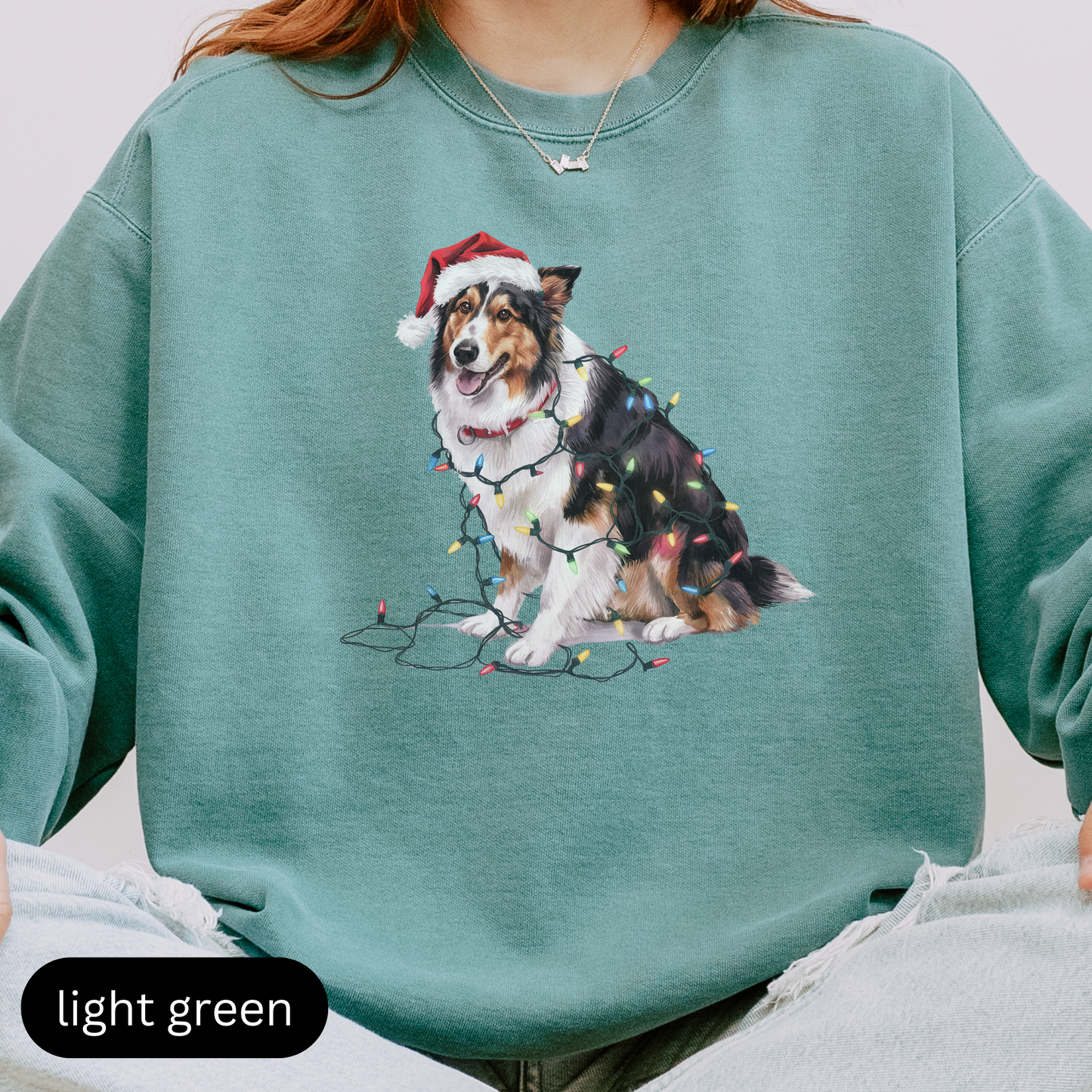 Christmas Collie Sweatshirt, Christmas Lights Dog Sweatshirt, Christmas Dog, Collie Mom Sweatshirt, Gift for Dog Lover, Collie