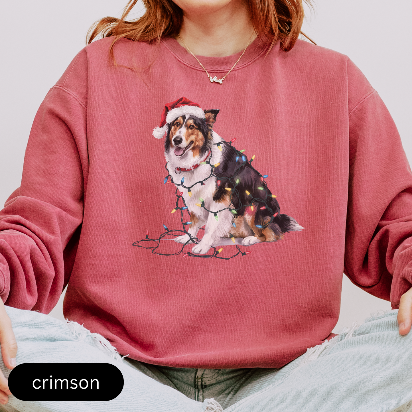 Christmas Collie Sweatshirt, Christmas Lights Dog Sweatshirt, Christmas Dog, Collie Mom Sweatshirt, Gift for Dog Lover, Collie