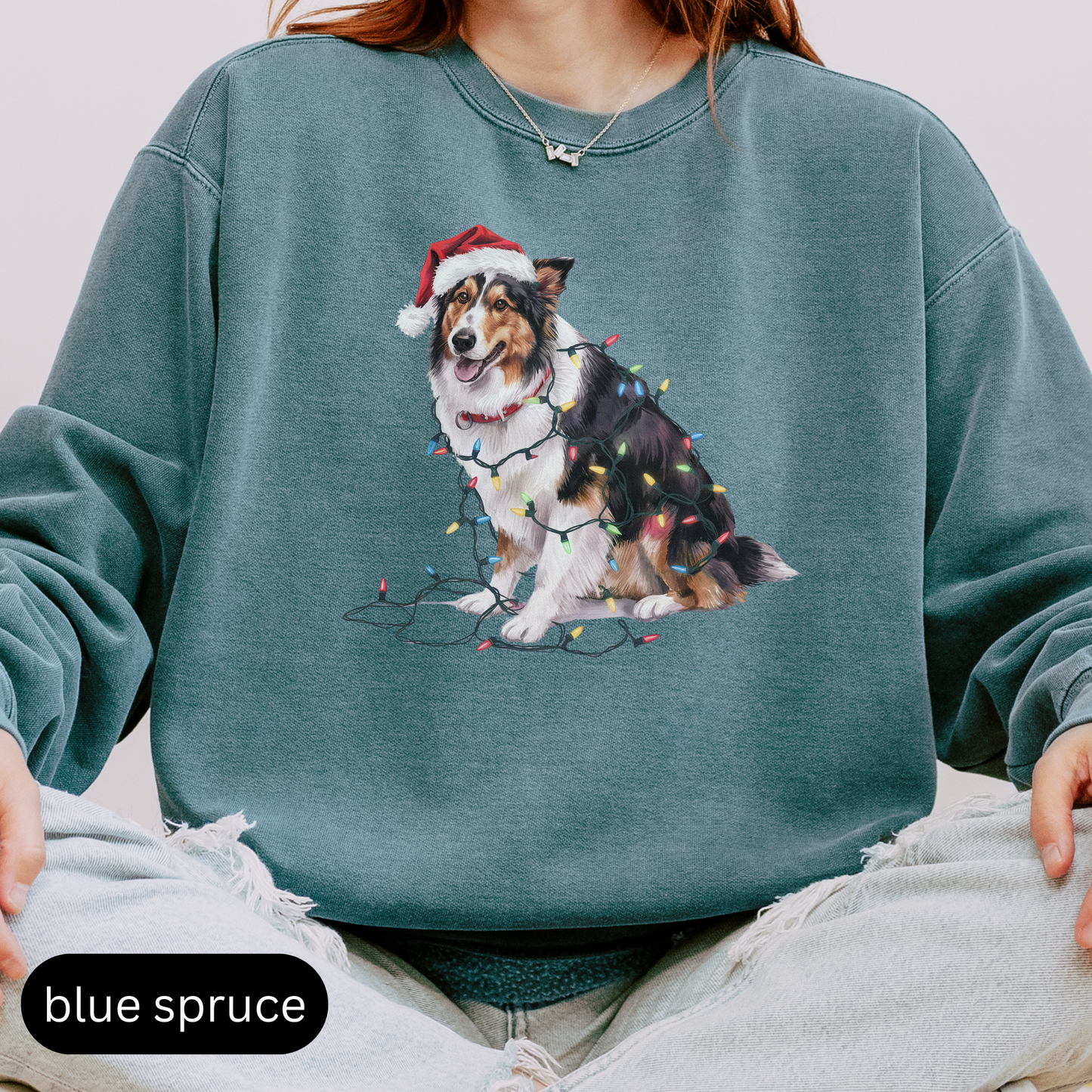 Christmas Collie Sweatshirt, Christmas Lights Dog Sweatshirt, Christmas Dog, Collie Mom Sweatshirt, Gift for Dog Lover, Collie