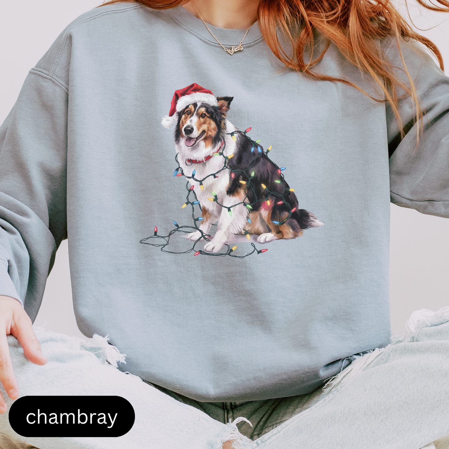 Christmas Collie Sweatshirt, Christmas Lights Dog Sweatshirt, Christmas Dog, Collie Mom Sweatshirt, Gift for Dog Lover, Collie