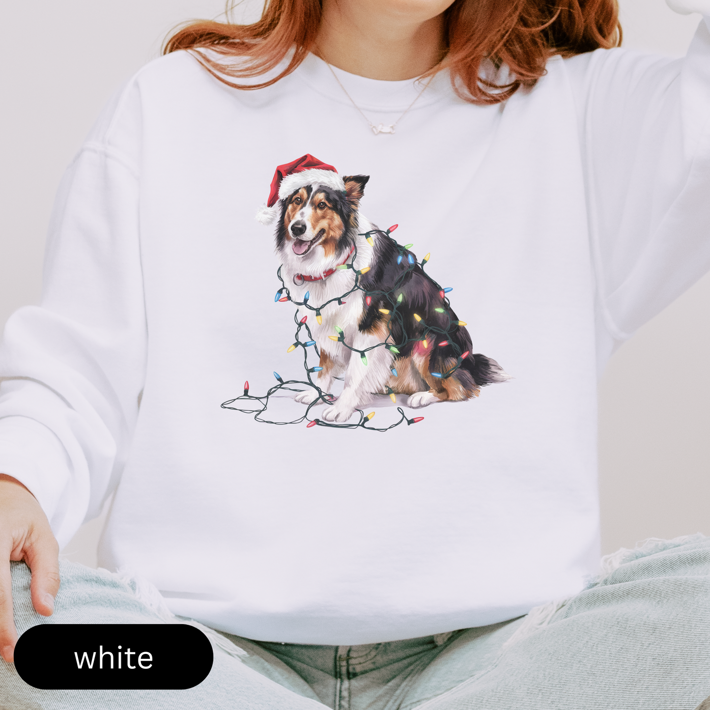 Christmas Collie Sweatshirt, Christmas Lights Dog Sweatshirt, Christmas Dog, Collie Mom Sweatshirt, Gift for Dog Lover, Collie