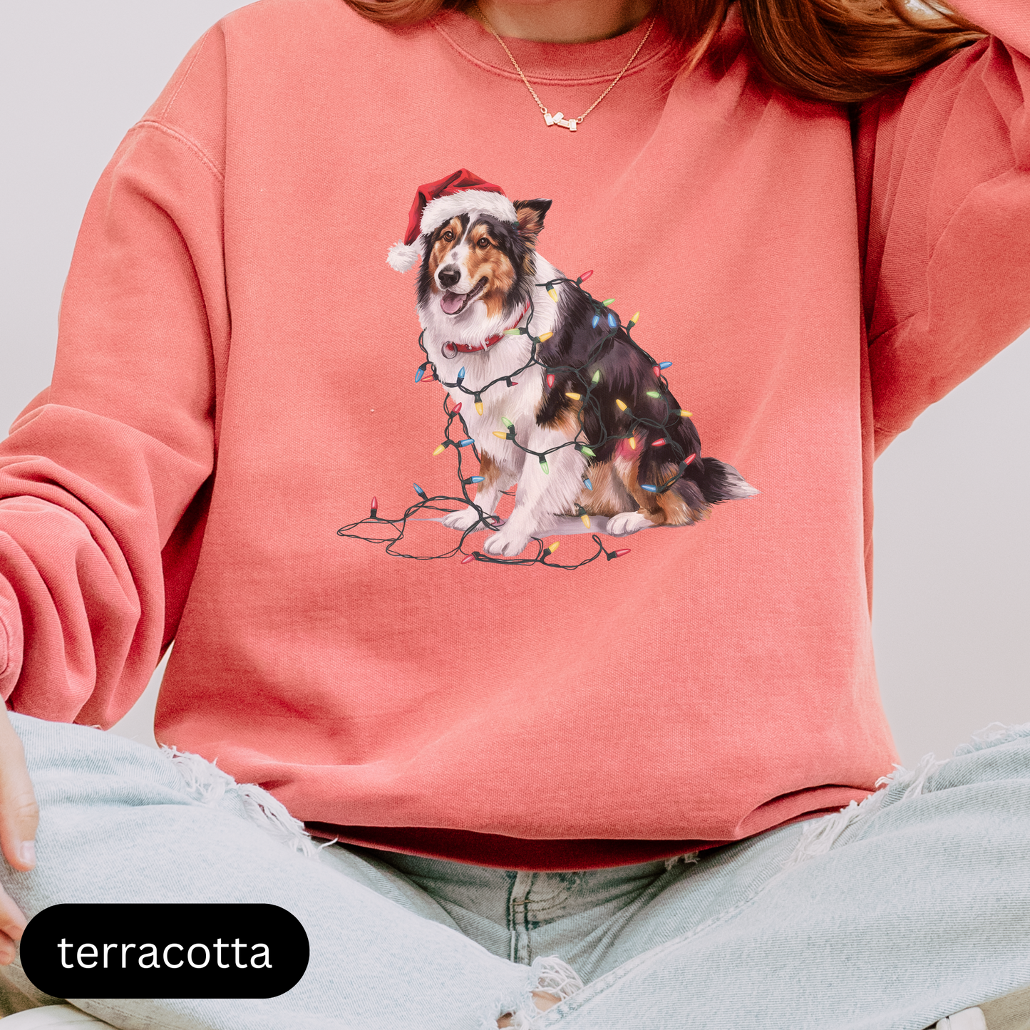 Christmas Collie Sweatshirt, Christmas Lights Dog Sweatshirt, Christmas Dog, Collie Mom Sweatshirt, Gift for Dog Lover, Collie