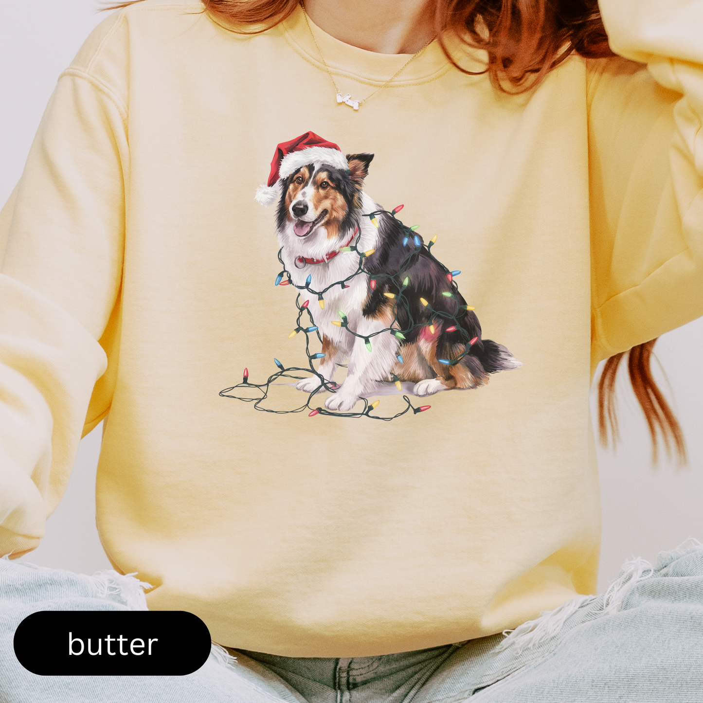 Christmas Collie Sweatshirt, Christmas Lights Dog Sweatshirt, Christmas Dog, Collie Mom Sweatshirt, Gift for Dog Lover, Collie