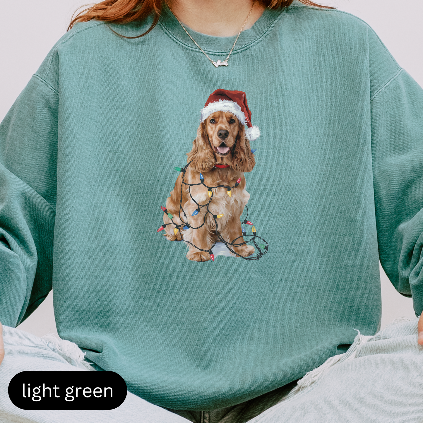 Christmas Cocker Spaniel Sweatshirt, Christmas Lights Dog Sweatshirt, Christmas Dog, Cocker Spaniel Mom, Gift for Dog Lover, Cocker Spaniel