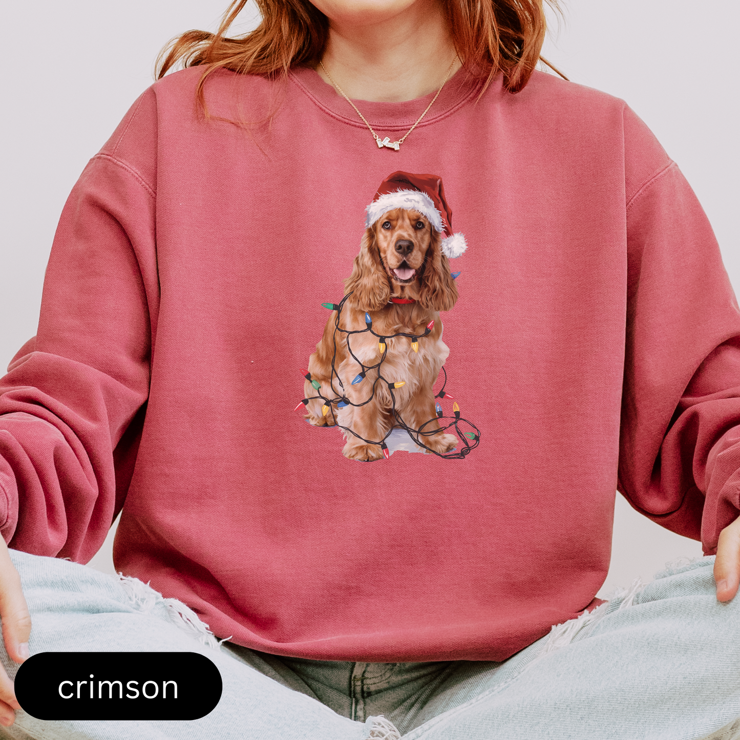 Christmas Cocker Spaniel Sweatshirt, Christmas Lights Dog Sweatshirt, Christmas Dog, Cocker Spaniel Mom, Gift for Dog Lover, Cocker Spaniel