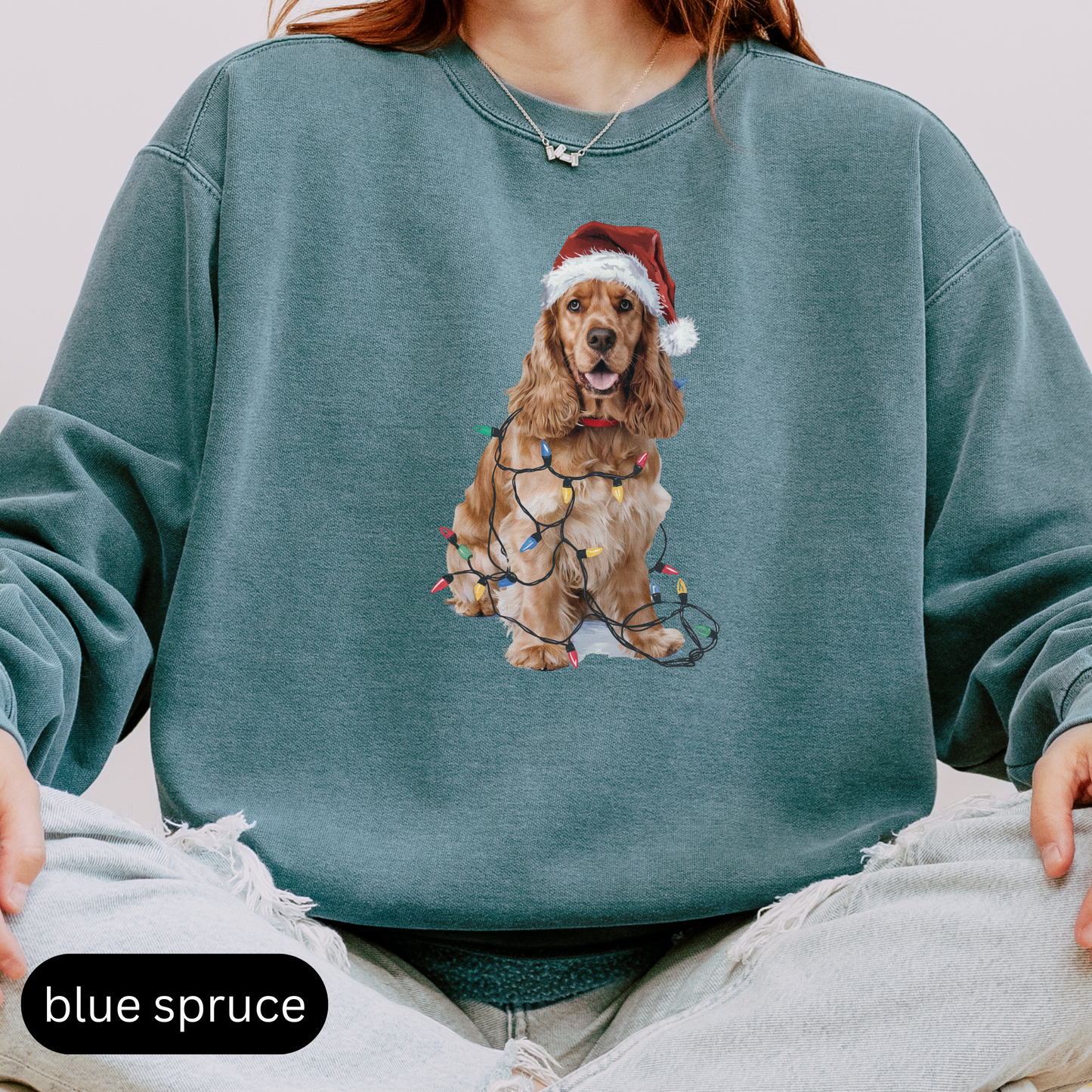 Christmas Cocker Spaniel Sweatshirt, Christmas Lights Dog Sweatshirt, Christmas Dog, Cocker Spaniel Mom, Gift for Dog Lover, Cocker Spaniel