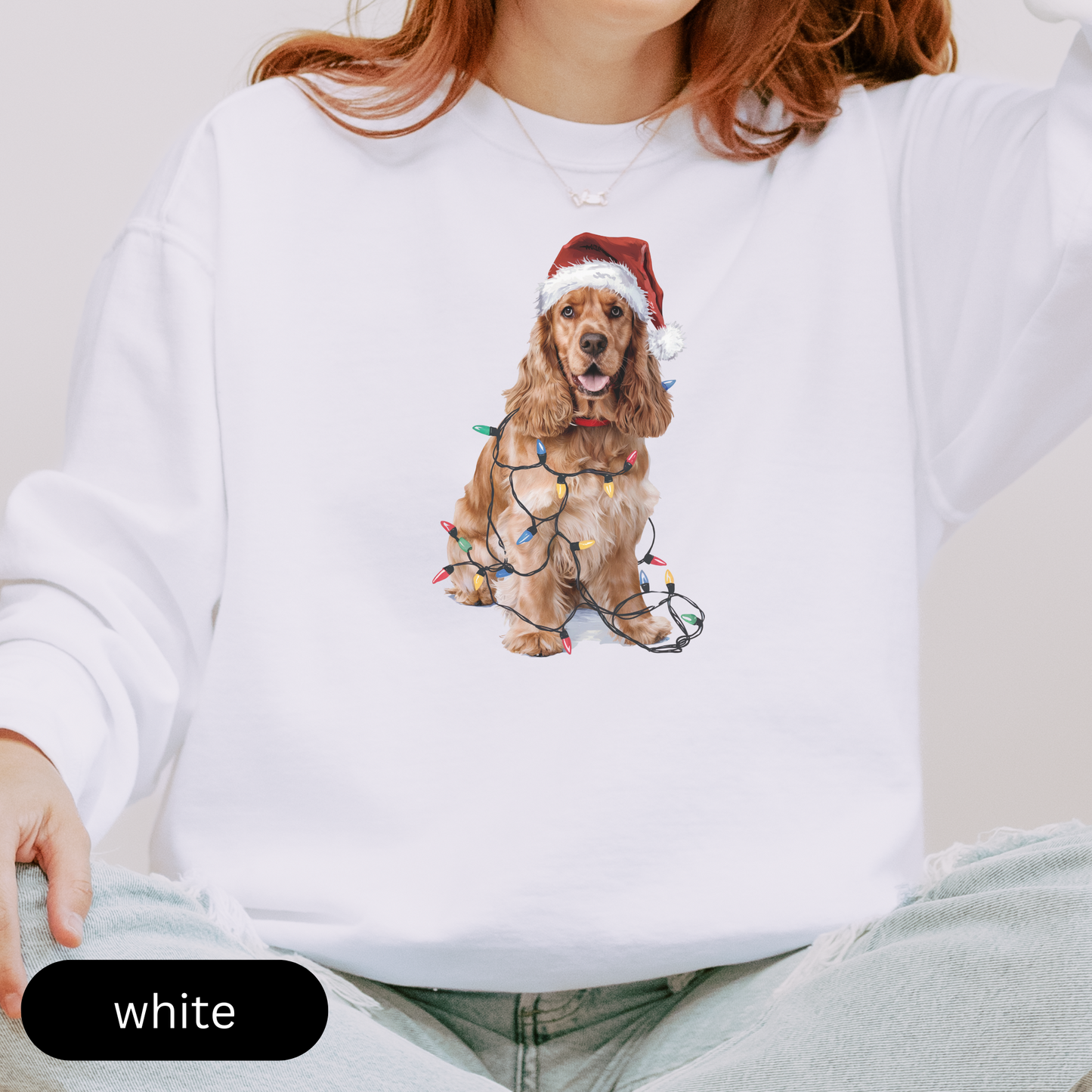 Christmas Cocker Spaniel Sweatshirt, Christmas Lights Dog Sweatshirt, Christmas Dog, Cocker Spaniel Mom, Gift for Dog Lover, Cocker Spaniel