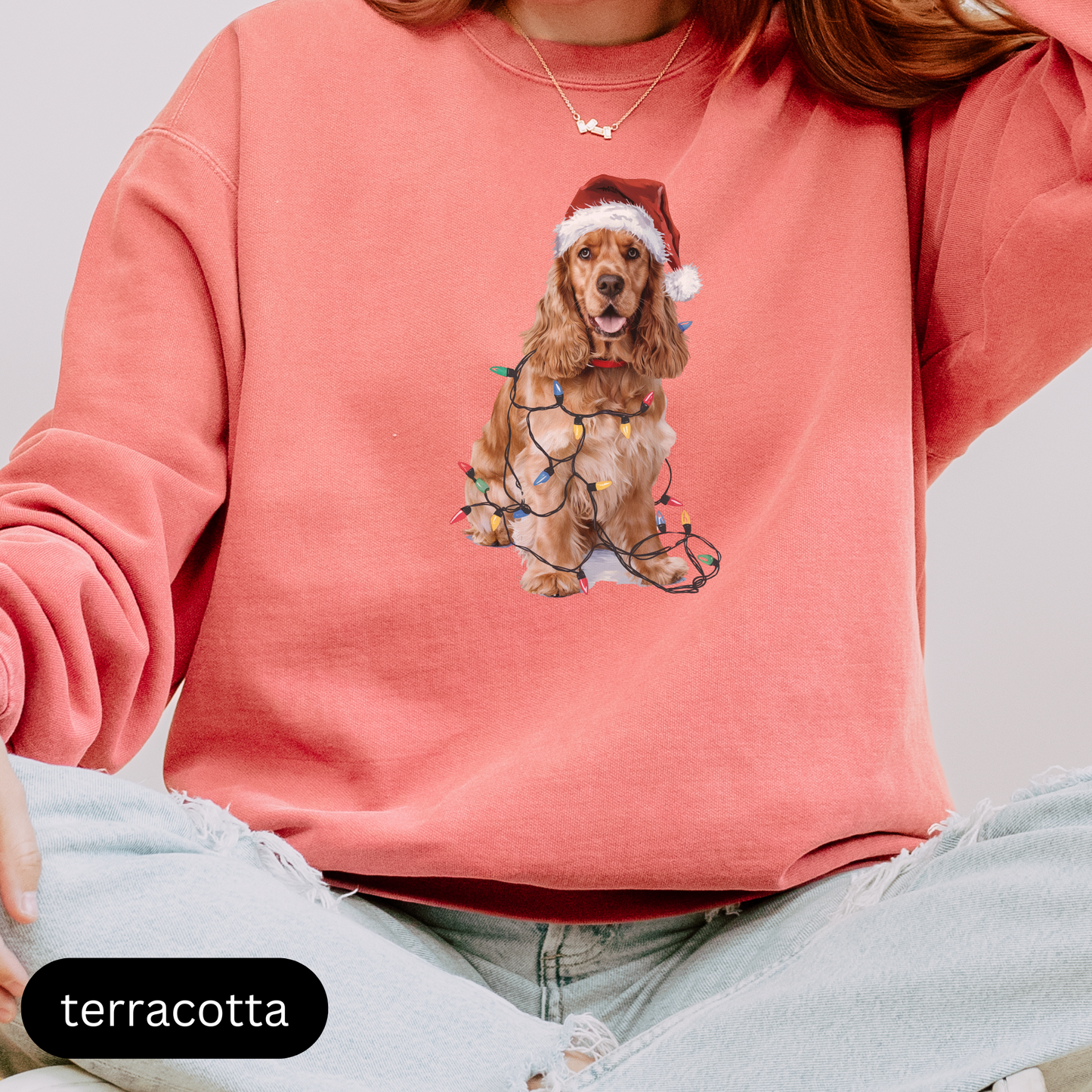 Christmas Cocker Spaniel Sweatshirt, Christmas Lights Dog Sweatshirt, Christmas Dog, Cocker Spaniel Mom, Gift for Dog Lover, Cocker Spaniel