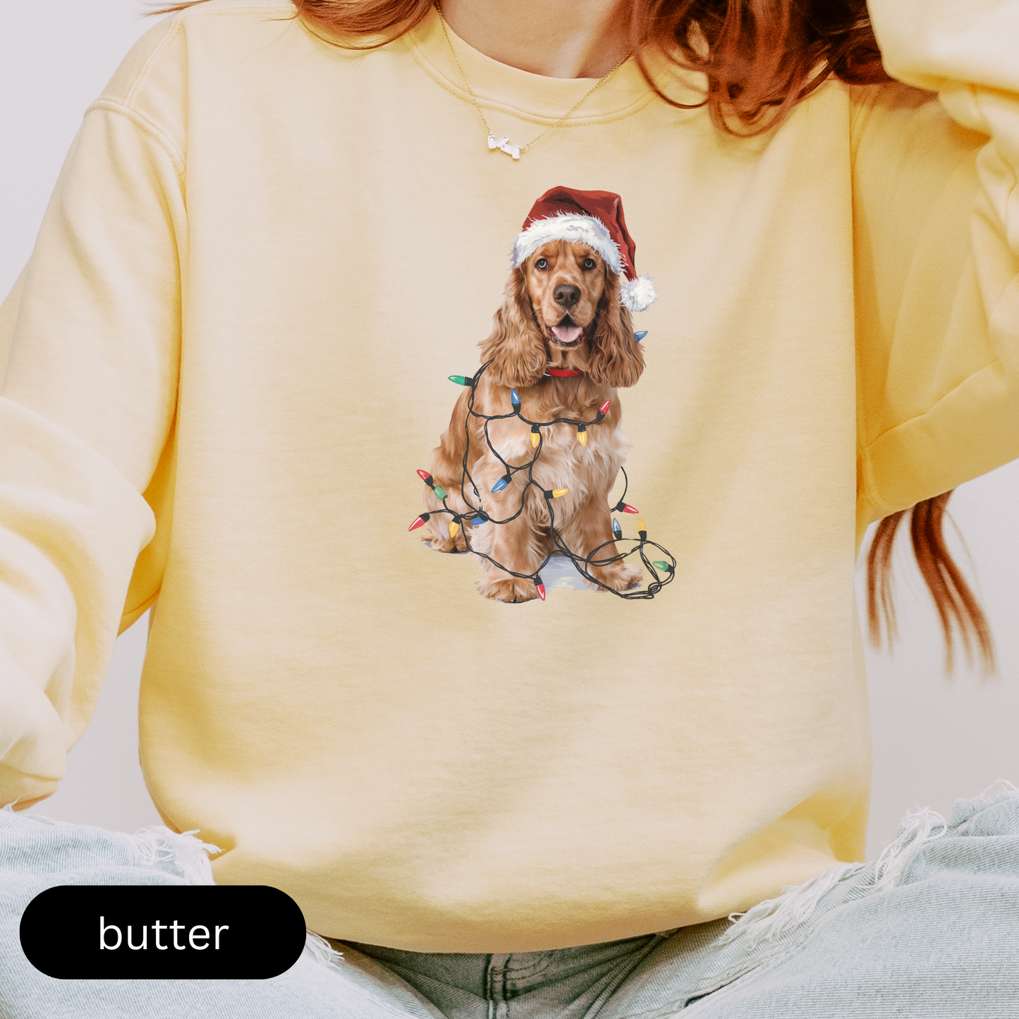 Christmas Cocker Spaniel Sweatshirt, Christmas Lights Dog Sweatshirt, Christmas Dog, Cocker Spaniel Mom, Gift for Dog Lover, Cocker Spaniel