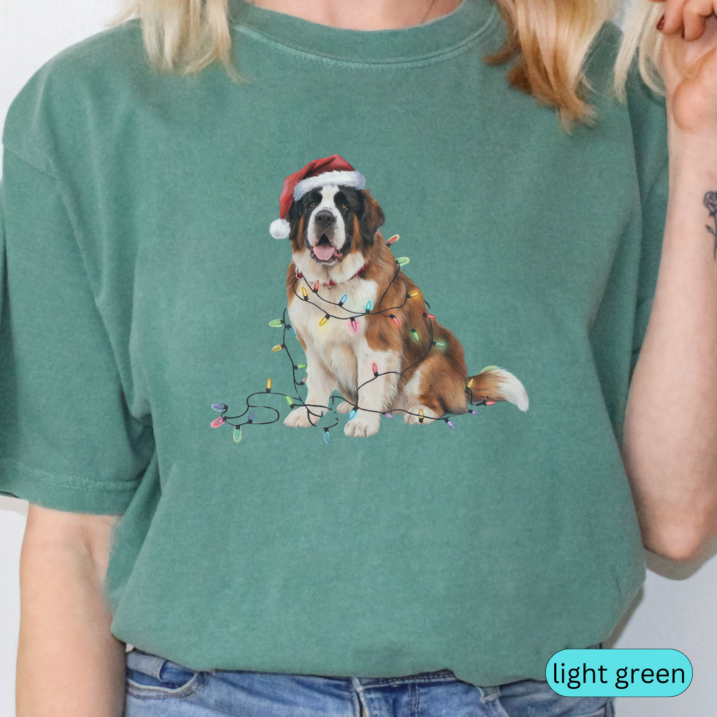 Christmas Saint Bernard Shirt, Christmas Lights Dog Shirt, Christmas Dog, Saint Bernard Mom Shirt, Gift for Dog Lover, Saint Bernard