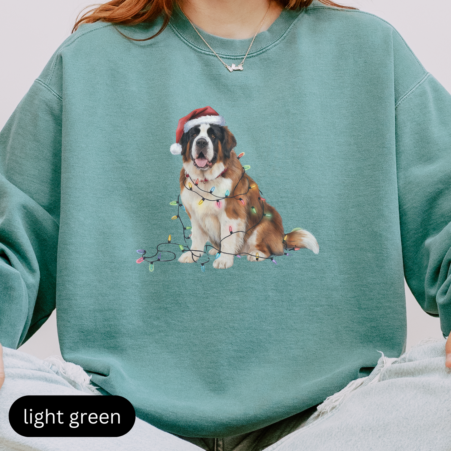 Christmas Saint Bernard Sweatshirt, Christmas Lights Dog Sweatshirt, Christmas Dog, Saint Bernard Mom, Gift for Dog Lover, Saint Bernard