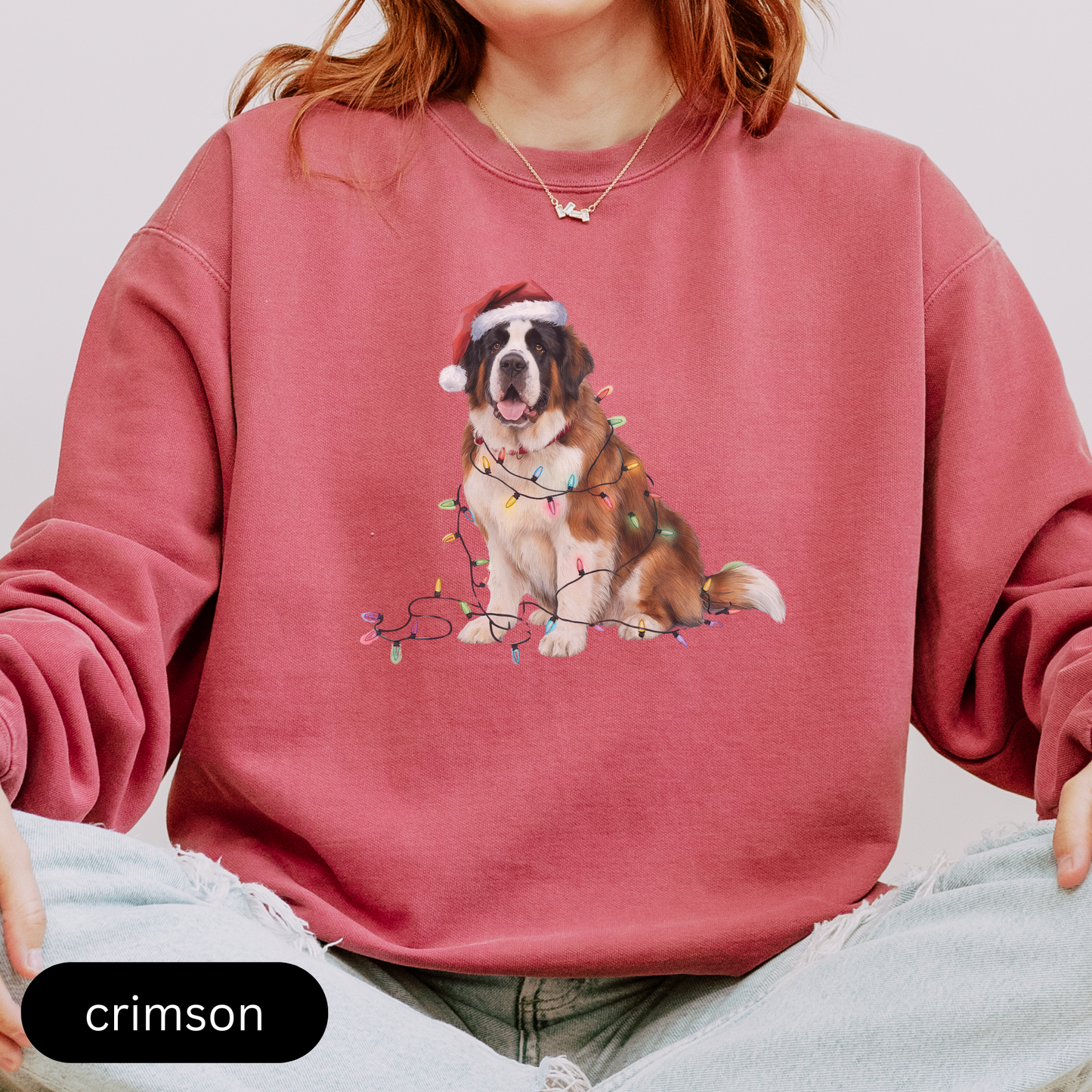 Christmas Saint Bernard Sweatshirt, Christmas Lights Dog Sweatshirt, Christmas Dog, Saint Bernard Mom, Gift for Dog Lover, Saint Bernard