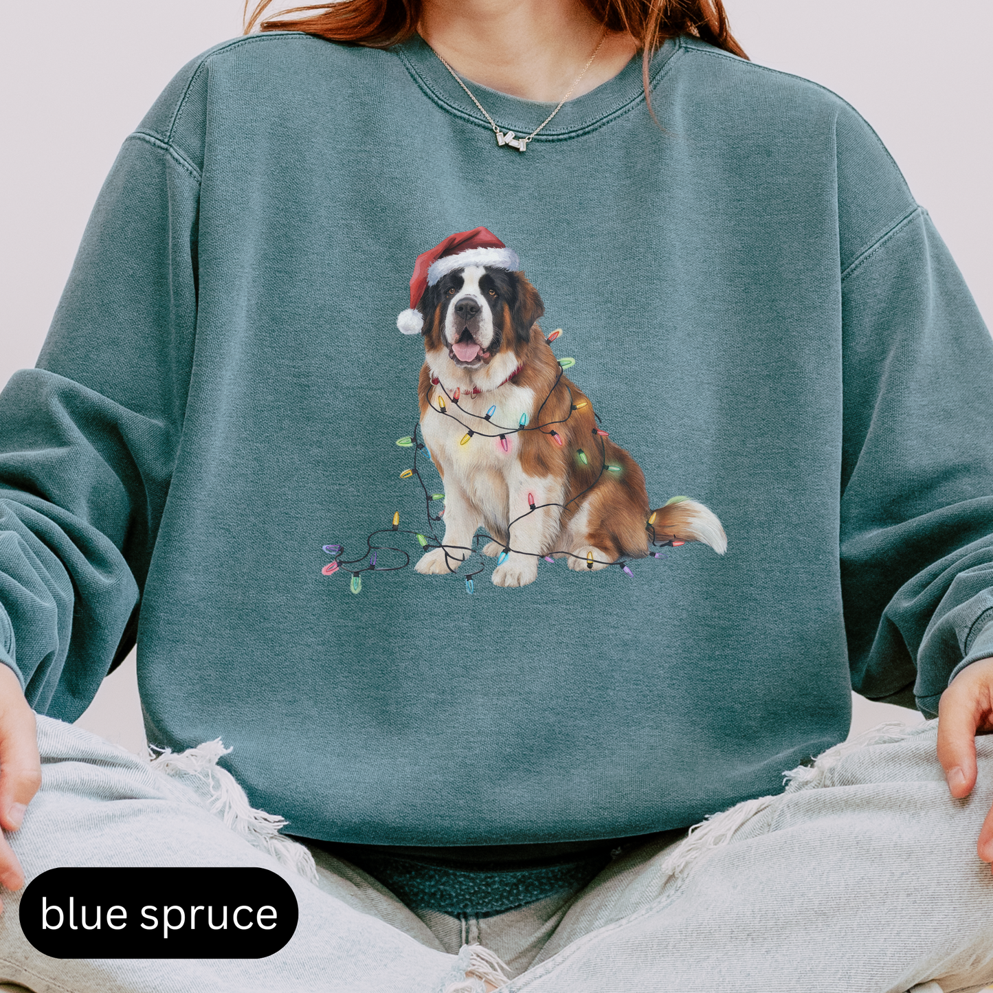 Christmas Saint Bernard Sweatshirt, Christmas Lights Dog Sweatshirt, Christmas Dog, Saint Bernard Mom, Gift for Dog Lover, Saint Bernard